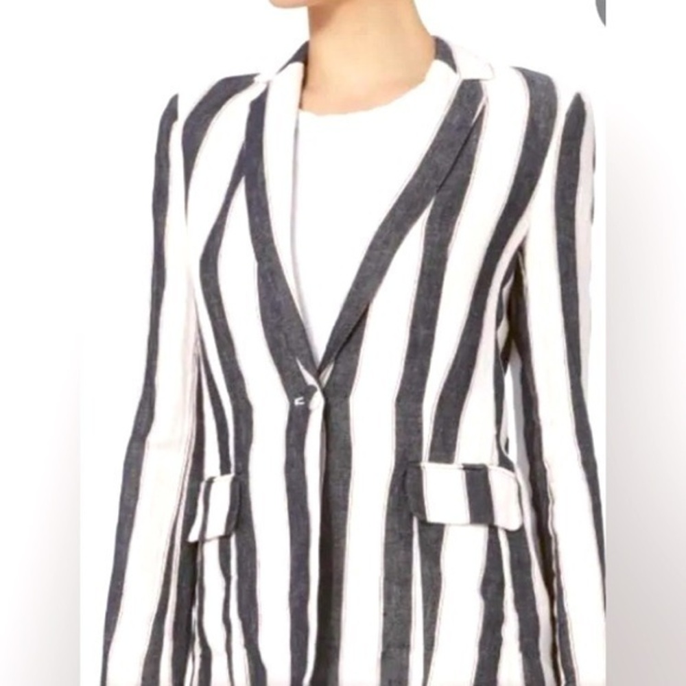 Frame Gray Striped Linen Blazer -2 gray, white , red , linen